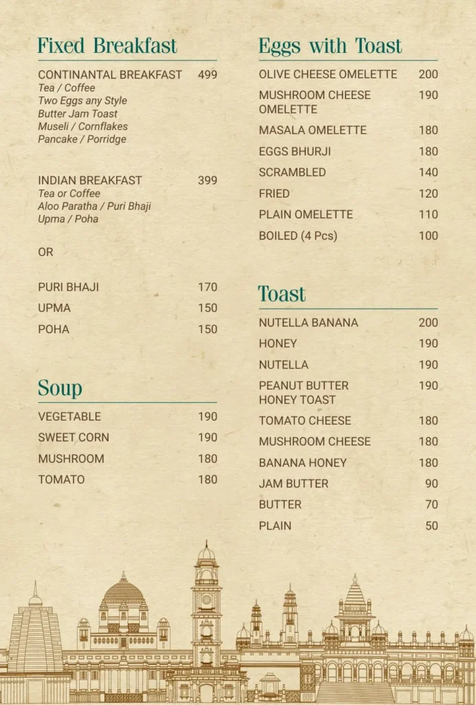 Restaurant Menu - Castle View Jodhpur