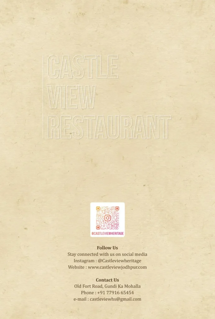 Restaurant Menu - Castle View Jodhpur
