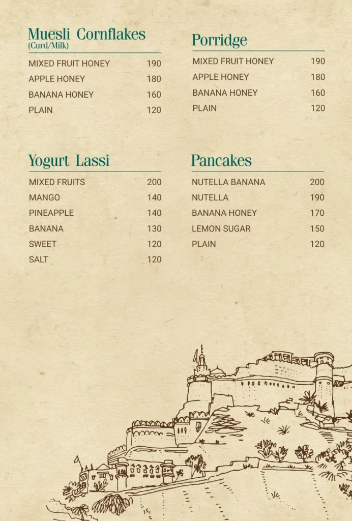 Restaurant Menu - Castle View Jodhpur