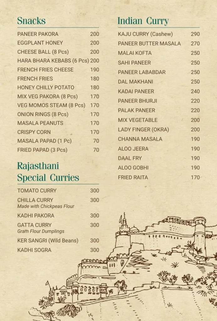 Restaurant Menu - Castle View Jodhpur